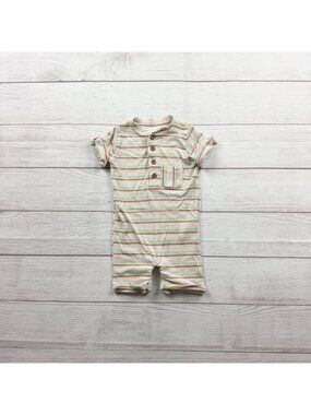 Me & Henry Baby Striped Henley Romper Cotton Blend Pastel 3-6 Months
